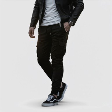 Slimfit Gabardin Jogger - Bel ve Paça Lastikli, Likralı, Siyah