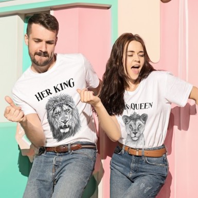 King Queen Aslan Baskılı Çift Sevgili Tişörtleri