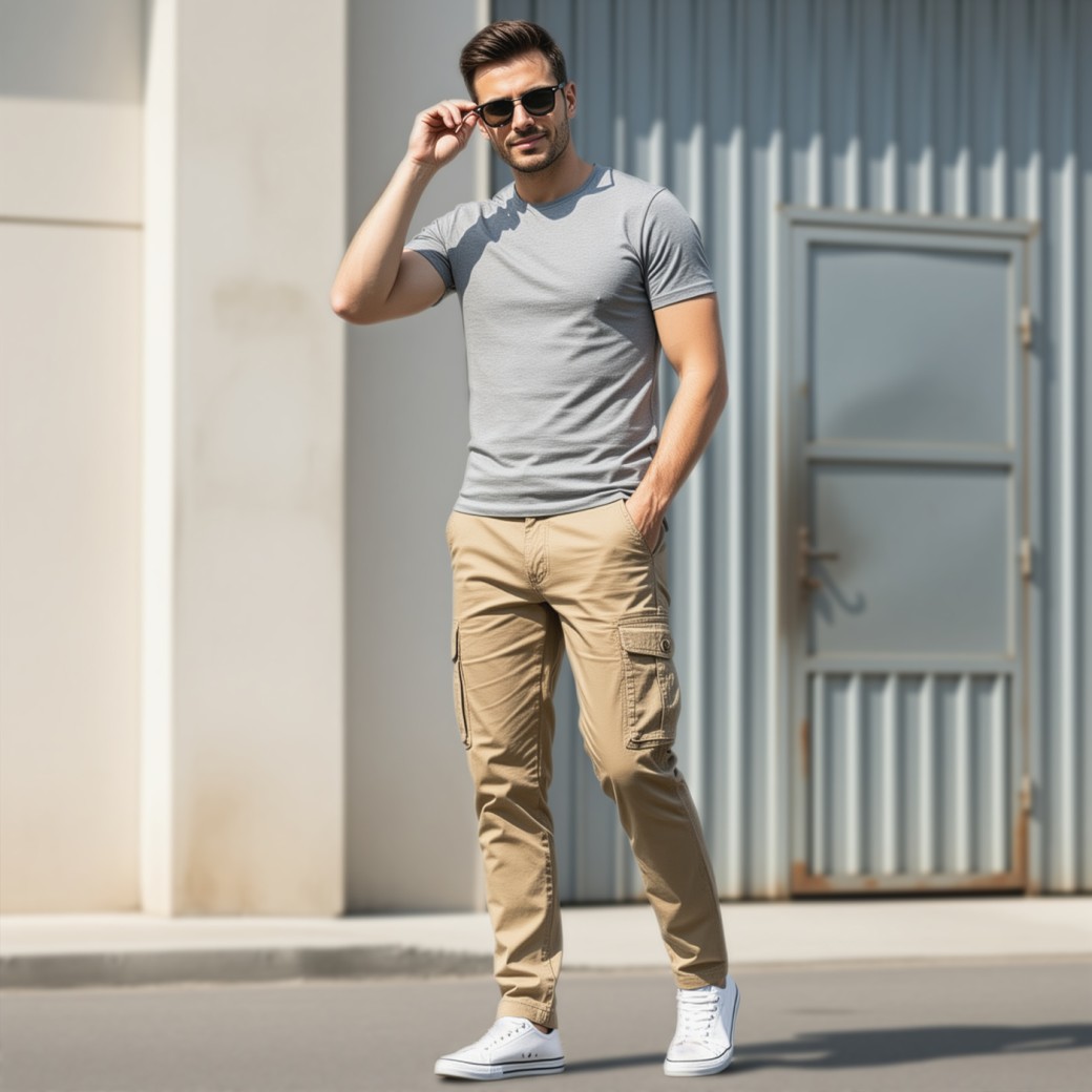 Bej Gabardin Kargo Pantolon - Modacix