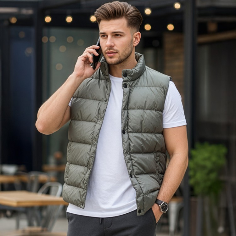 Erkek Haki Şişme Kolsuz Yelek