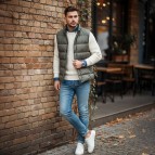 Erkek Haki Şişme Kolsuz Yelek-1