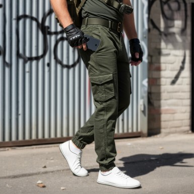 Kışlık Regular Gabardin Haki Kargo - Likralı, Paçası Lastikli