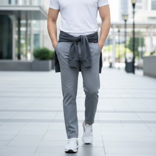 Jogger Pantolon - Gri Erkek Yürüyüş Pantolonu - Beli Lastikli Likralı Kumaş