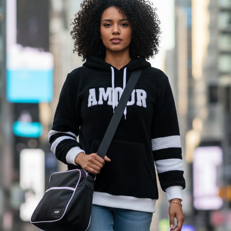 Spor Bayan Sweatshirt - Siyah - Peluş