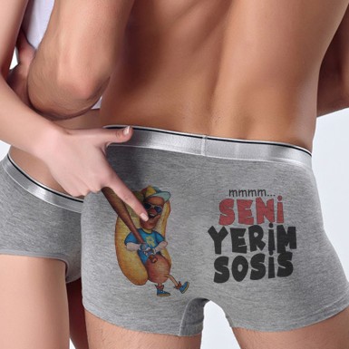 Seni Yerim Sosis Yazılı Karikatür Baskılı Hediyelik Erkek Boxer