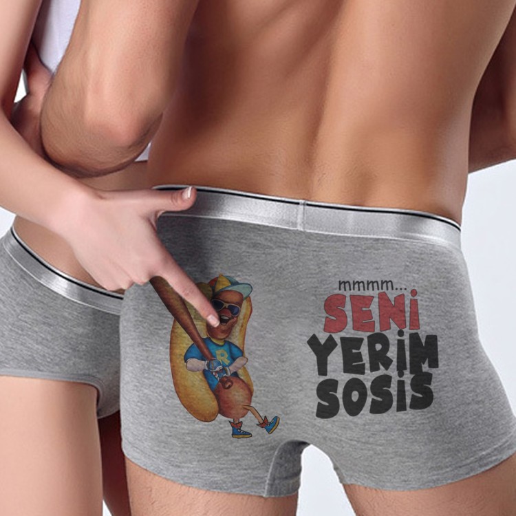 Seni Yerim Sosis Yazılı Karikatür Baskılı Hediyelik Erkek Boxer
