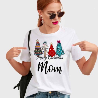 Anne İçin Yılbaşı Kıyafeti Merry Christmas Mom Kadın Tişört