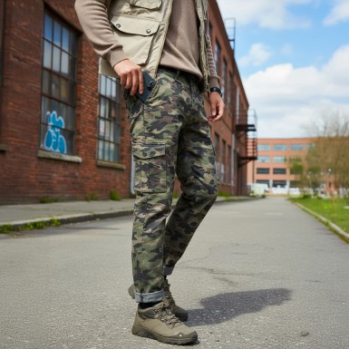 Regular Kamuflaj - Haki, Likralı, Boru Paça Erkek