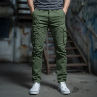 Yeşil Erkek Kargo Pantolon – Rahat & Çok Cepli