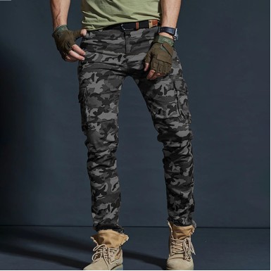 Antrasit Askeri Erkek Kamuflaj Pantolon - Likralı Düz Paça