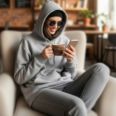 Kadın Kapüşonlu Sweatshirt - Oversize Gri