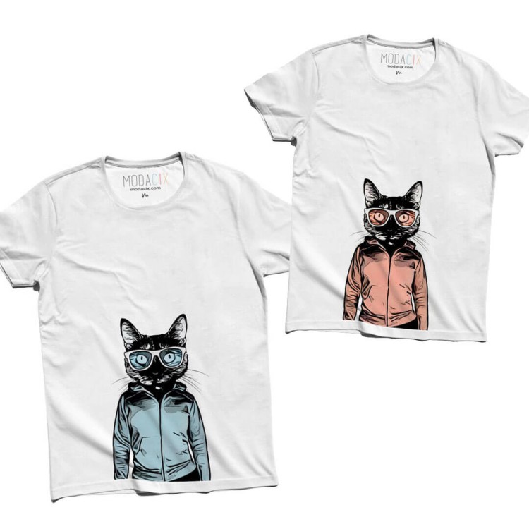 Sevimli Kediler (Cat Loves) Sevgili Tişörtleri